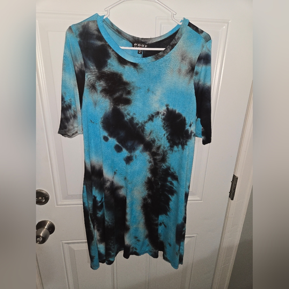 Poof! Women's Blue and Black Tie-Dye Dress
